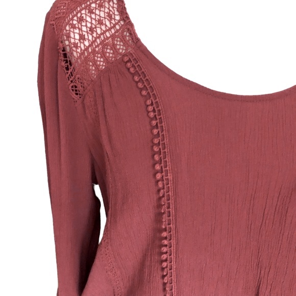 Express Rayon Bell Sleeve Scoop Neck Elastic Waist Blouse Crochet Detail Sz. Sm - Picture 5 of 15